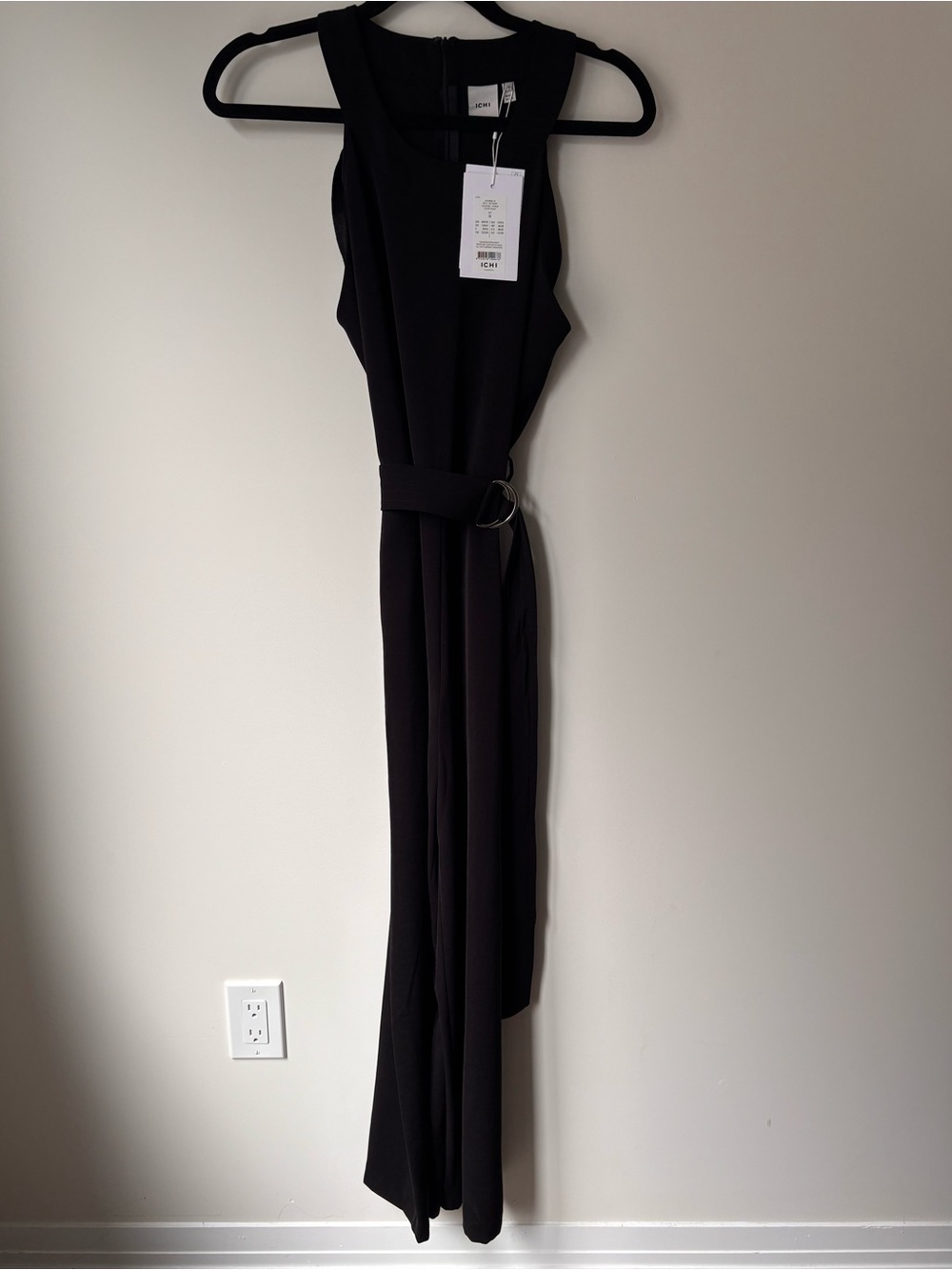NWT- ICHI Sleeveless Black Wide-Leg Belted Jumpsuit - Picture 4 of 11